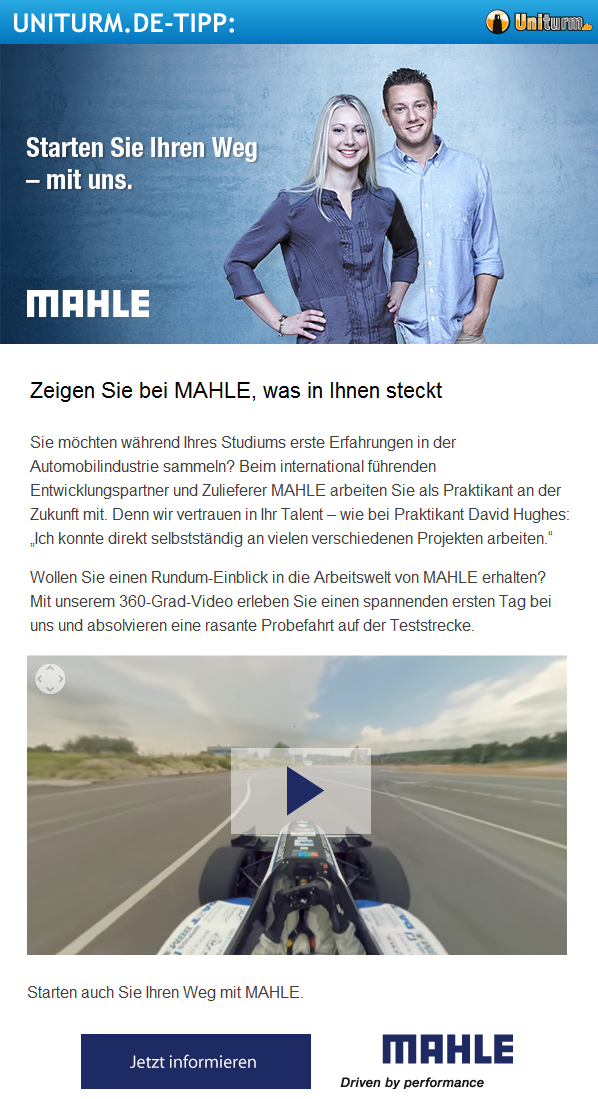 Beispiel Newsletter Mailing Studenten Recruiting und Employer Branding