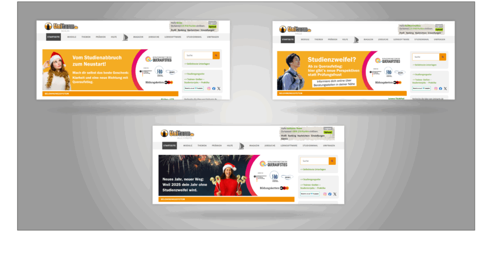 Banner Log In Uniturm.de prominentes Hochschulmarketing